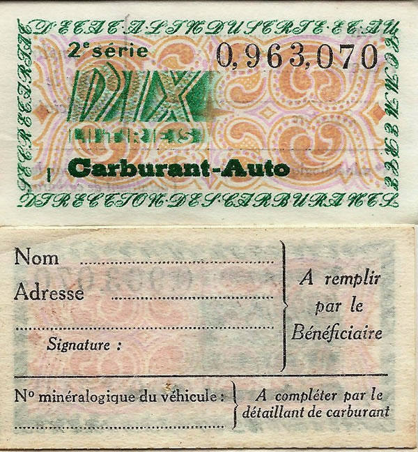 Ticket de rationnement essence