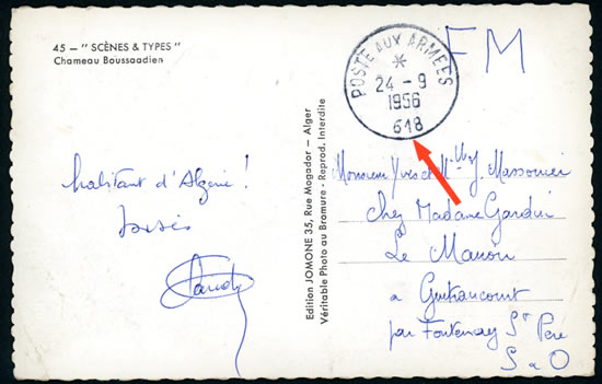CP avec cachet BPM 618 septembre 1956