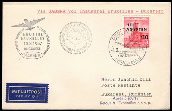 1er volBerlin Bucarest avec timbre "Helft Agypt"