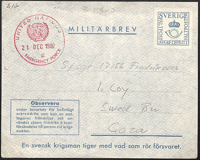 Aérogramme suédois forces oNU