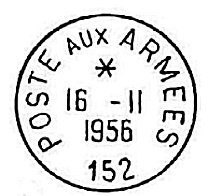 cachet Postes aux Armées 152 sans étoiles