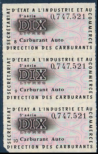 Tickets de rationnement d'essence