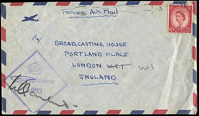 Lettre britannique avec censure losange 3/11/56