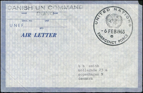 Aérogramme UNEF utilisé au Danemark