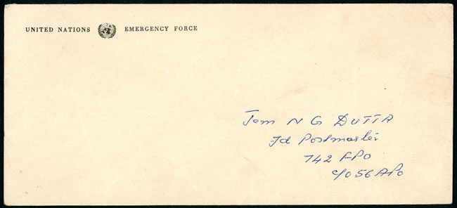 Lettre du contingent indien de l'UNEF à El-Arish