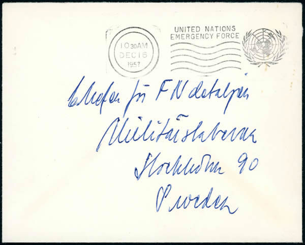 Lettre du contingent suédois passé par la poste des Nations-Unies