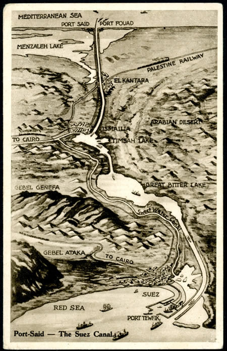Vue aérienne stylisée du canal de Suez
