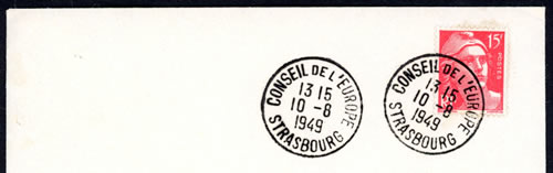 empreinte dsur lettre de l'oblitération du Conseil de l'Europe du 10/8/49