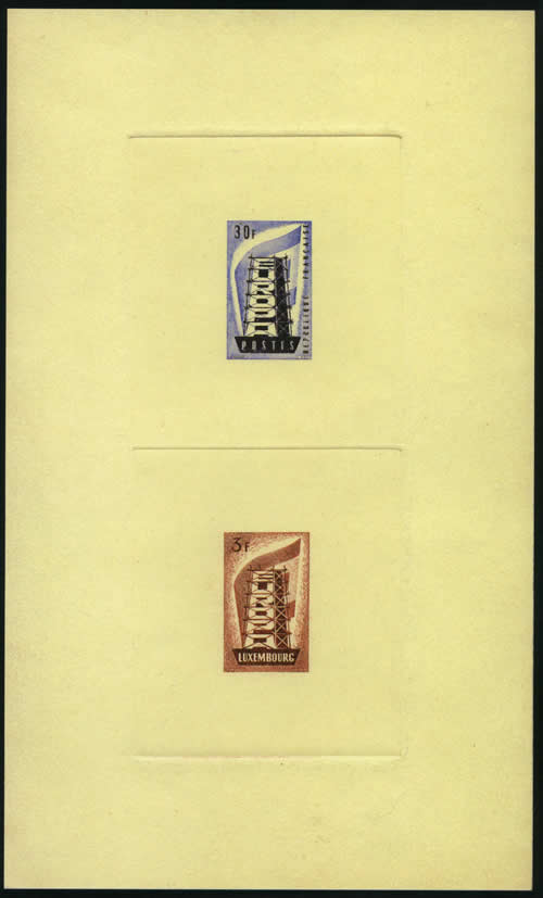 Epreuve d'artiste collective des timbres  Europa France et Luxembourg