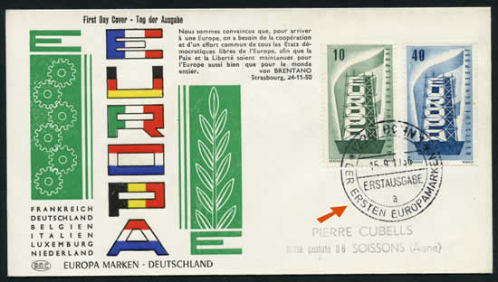 FDC Allemagne avec légende 'erste europa marken