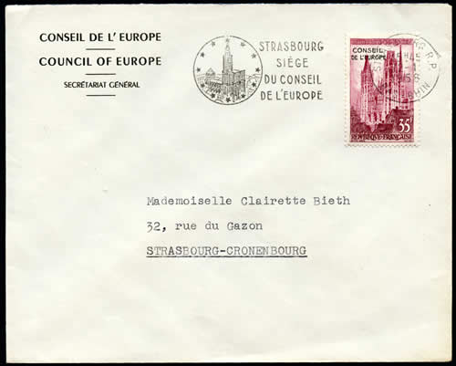 cathédrale de Rouen  surchargée oblitérée Strasbourg RP