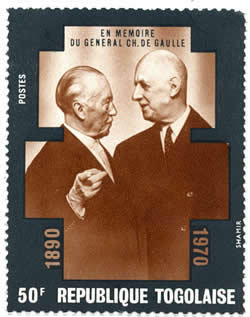 Timbre du Togo avec de gaulle et Adenauer