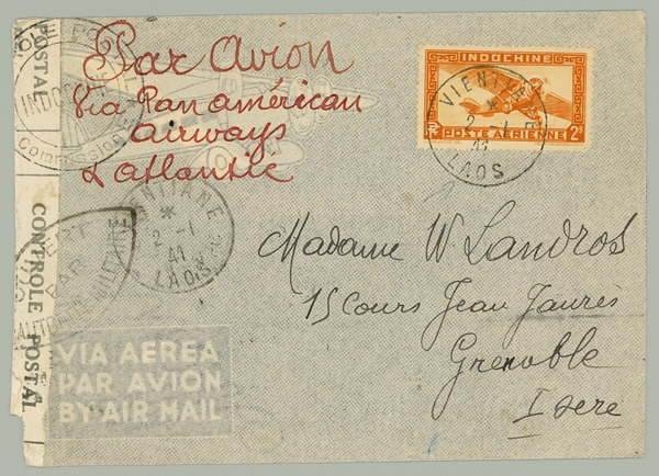 Lettre du Laos avec censure commission E janvier 1941