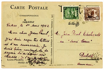 Carte postale intérieure Pakse Dalat mars 1942