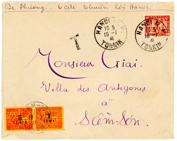 Lettre taxée pour affranchissement à 6cts au lieu de 9cts