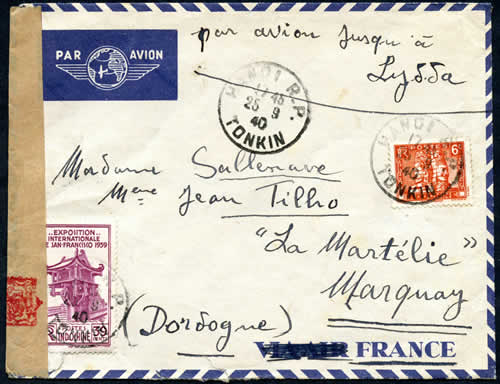 Lettre bateau_avion_train affranchie à 45 cts via Lydda