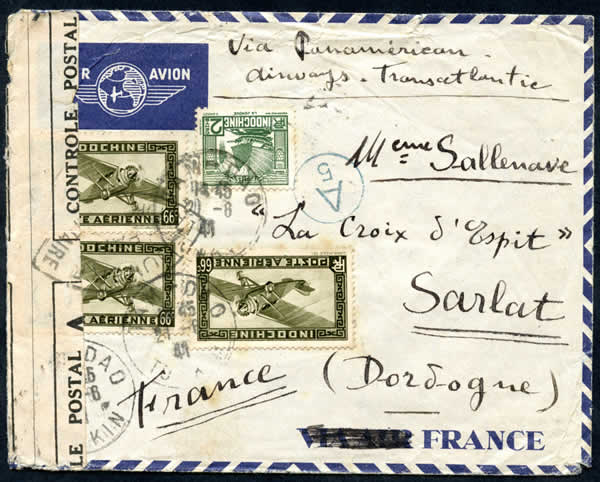 Lettre affranchie à 2$ (3x66+2) par la voie transpacifique