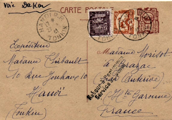 CP entier 8cts + 35cts voie Dakar