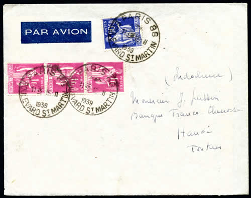 Lettre de France pour l'Indochine par avion