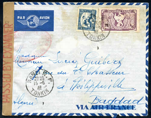 Lettre en franchise partielle de Hanoi pour l'Algérie