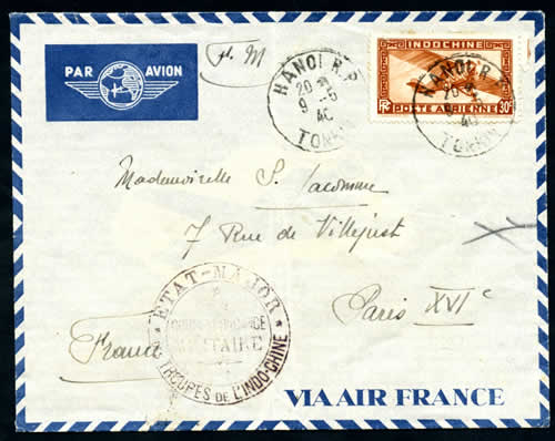 Lettre en franchise 30cts surtaxe et censure