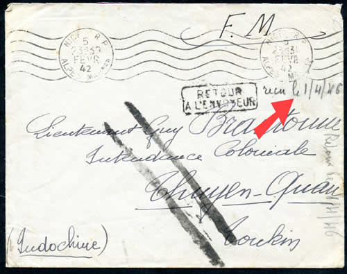 Lettre de Nice au Tonkin bloquée