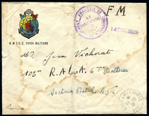 Lettre de Shanghai vers la France par bateau