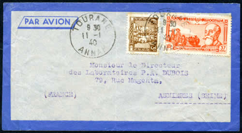 Lettre de Tourane pour Asnière janvier 1940