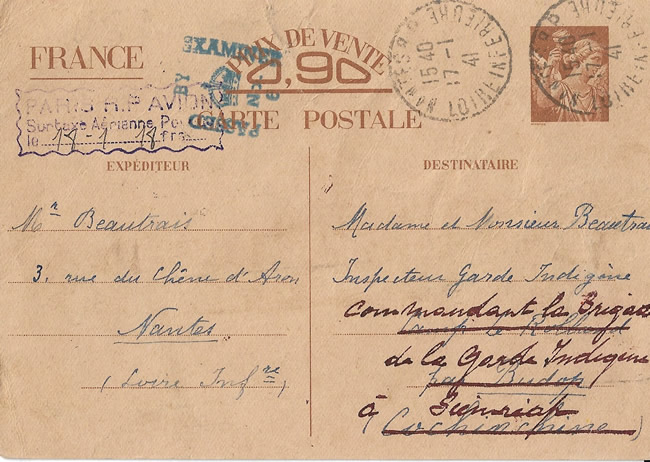 Carte interzones par avion avec surtaxe aérienne de 18F par la voie transatlantique transpacifique