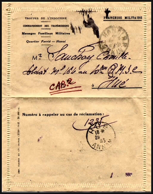 Carte lettre message militaire