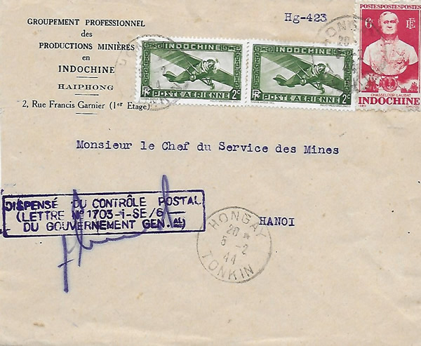 Groupement minier dispensé du controle postal 1944