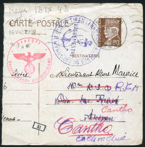 Fragment de Cp de nancy vers cantho en mai 1942