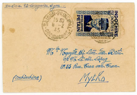 Carte de visite affranchie avec le 40cts Pétain 9/2/45