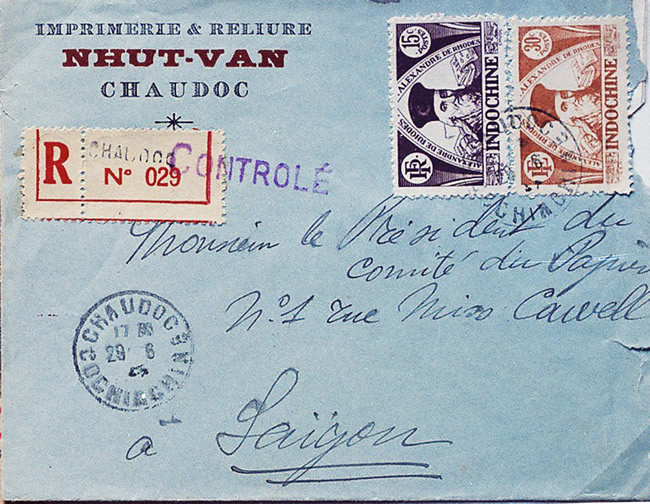 Lettre recommandée juin 1945 Indochine