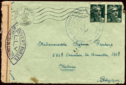 Lettre pour la Belgique du camp deMont-de-Marsan