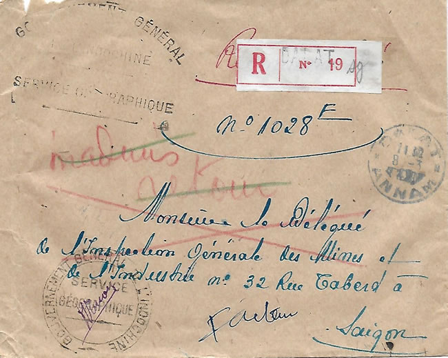 Lettre bloquée lors du coup de force japonais en Indochine