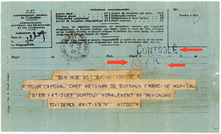 partie intérieure du télégramme