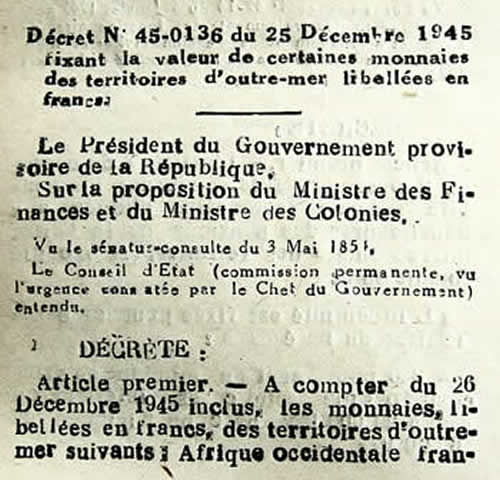 Création francs CFA et CFP