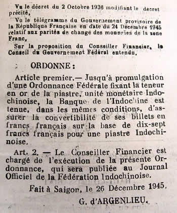 Ordonnance parité de la piastre