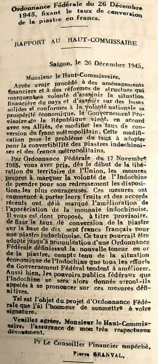 Changement du cours de la piastre