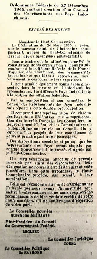 Conseil Indochinois Exposé des motifs