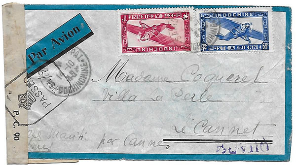 Lettre de Saigon pour la France par avion militaire britannique octobre 1945