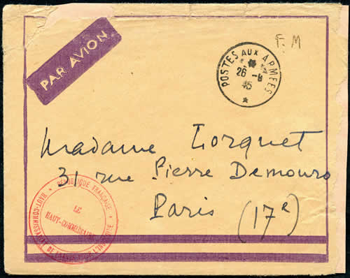 Lettre de Chandernagor avec cachet du Haut-commissaire