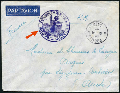 Lettre avec cachet d'une Garde de Vontaires de Libération Sud-Annam