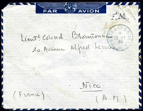 Lettre en franchise cachet bleu