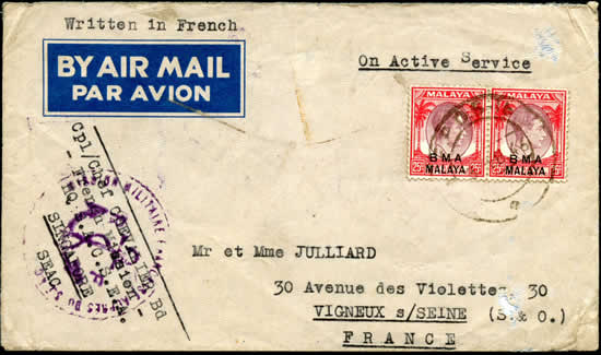 Lettre mission française SEAC Singapore