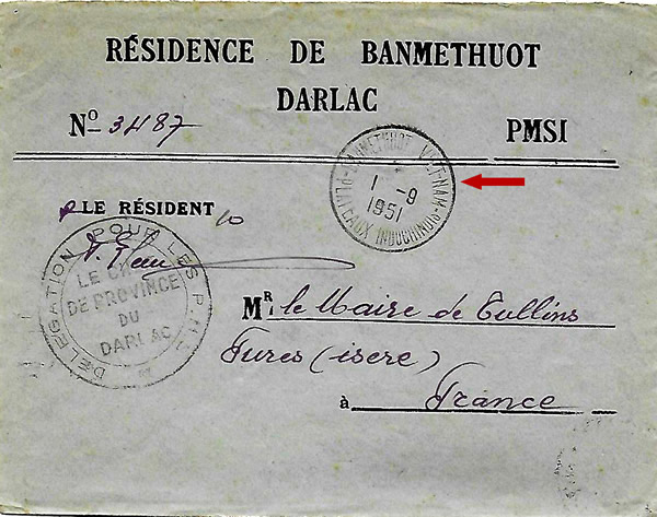 Cachet Banmethuot-Vietnam 1951