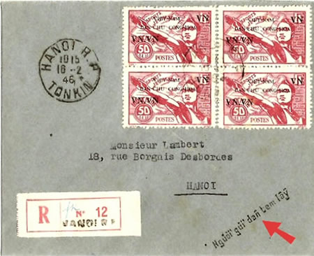 bloc de 4 du 50 cts sur lettre