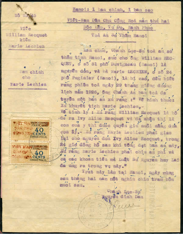 Fiscaux 40 cts surcharge rouge sur documents