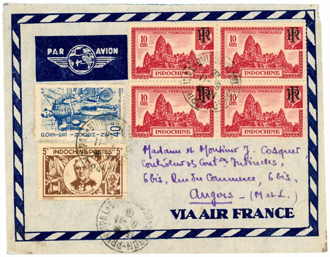 Timbres Pétain surchargés RF sur lettre
